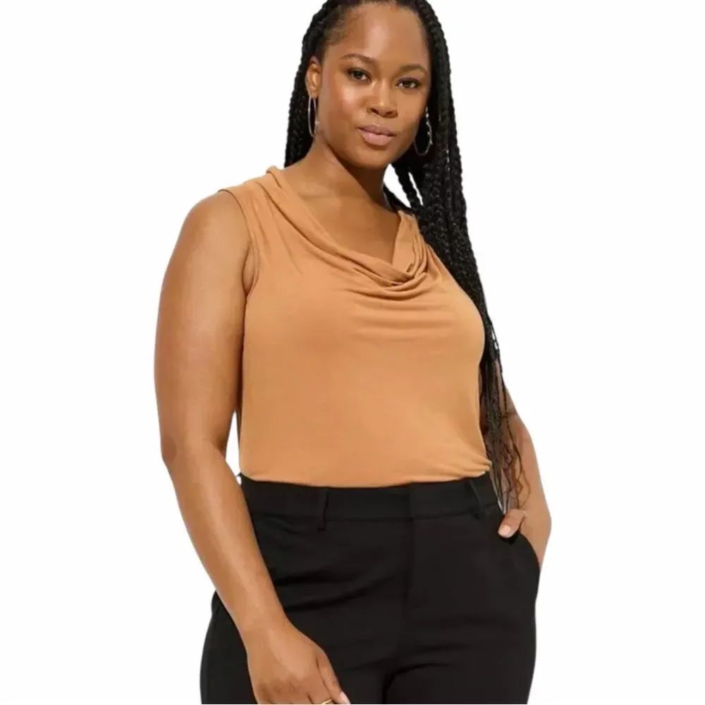 Torrid Plus Size Studio Tissue Jersey Drape Neck Tank Top Lion Brown Sz 2 EUC